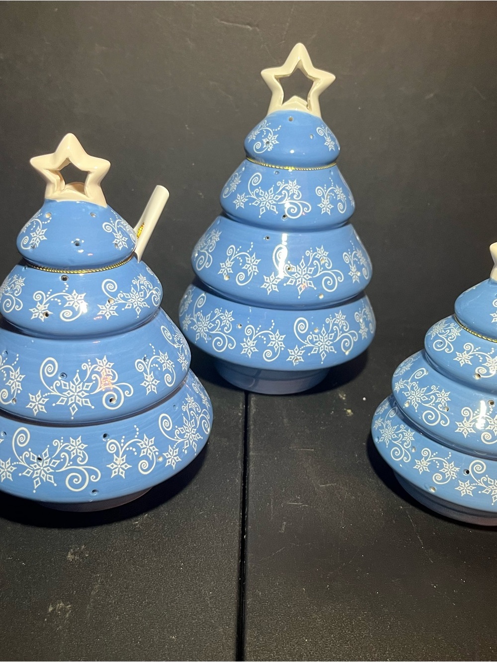 Blue Ceramic Tree Tealight Holder with Star Top